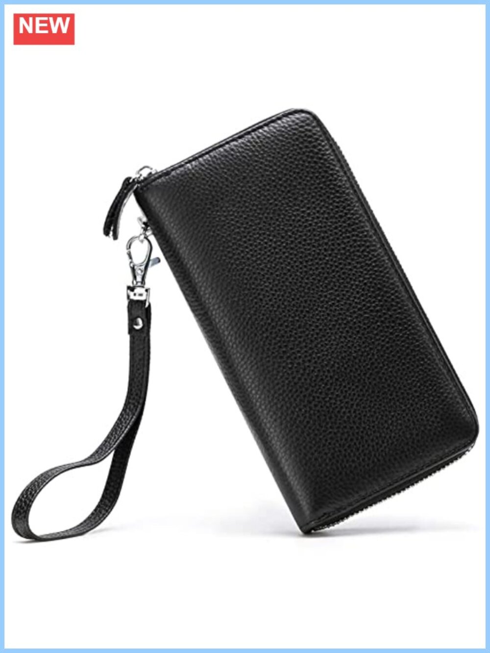 Genuine Leather RFID Blocking Zip Clutch Wristlet Wallet Large Capacity